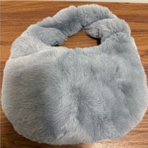 Solar Eclipse NWOT Faux Fur Top Knot Handle Bag in Gray.